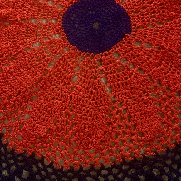 Handmade CROCHET TABLECLOTH!  Large Doily!  Navy, red, purple!  Scalloped edge. - Picture 3 of 5
